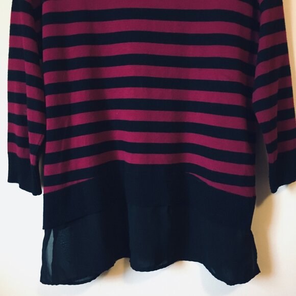 Cable & Gauge Bilayer Knit Malbec and Black Striped Top - Picture 8 of 16